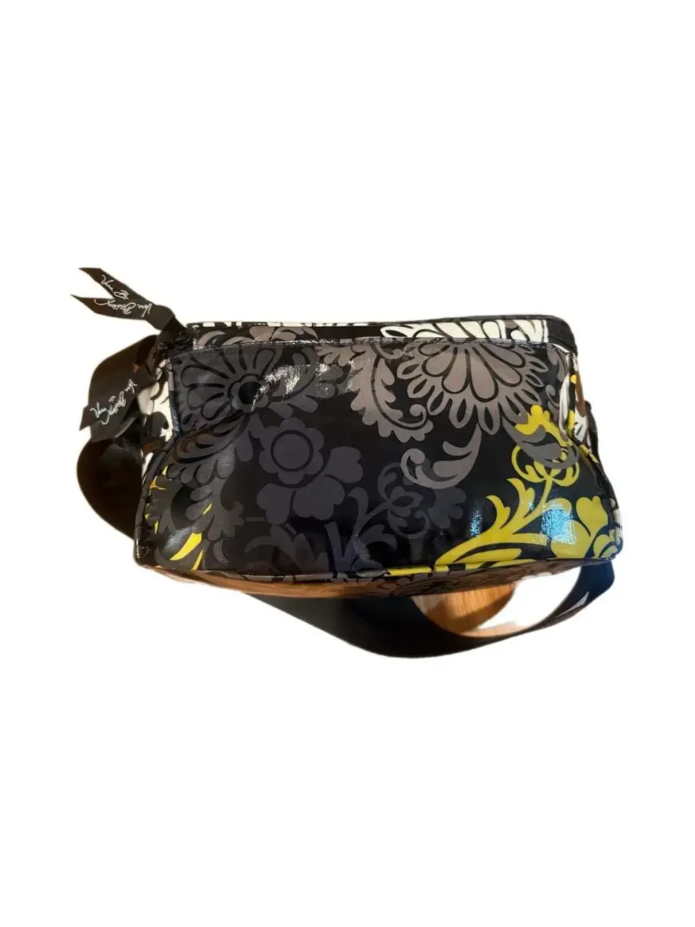 Vera Bradley Black Yellow Floral PVC Laminated Crossbody Lunch Bag